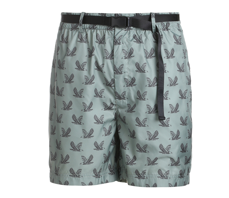 2023 Fashion Mens Printed Birds Jacquard Luxury Polyester Olive Green Shorts | PILAEO